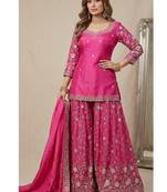 Rani pink embroidery Blend Tissue sharara 