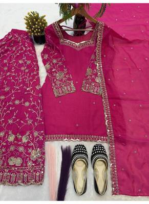 Rani pink embroidery Blend Tissue sharara  4