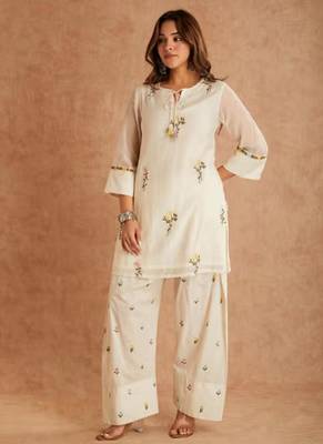 Off white embroidery cotton silk blend  farshi salwar 1