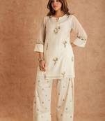 Off white embroidery  cotton silk full stitched farshi salwar