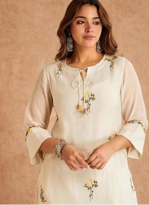 Off white embroidery cotton silk blend  farshi salwar 2