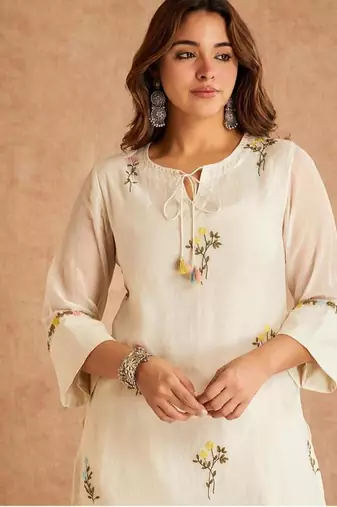Off white embroidery cotton silk blend  farshi salwar