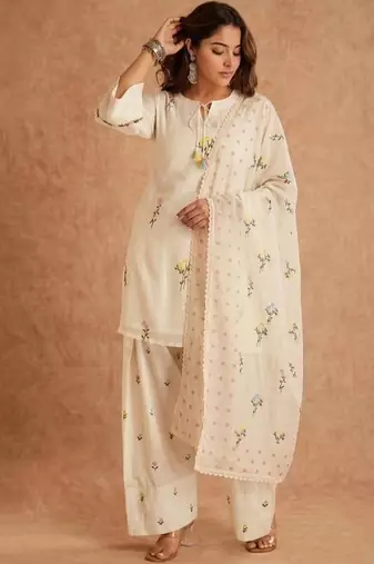 Off white embroidery cotton silk blend  farshi salwar