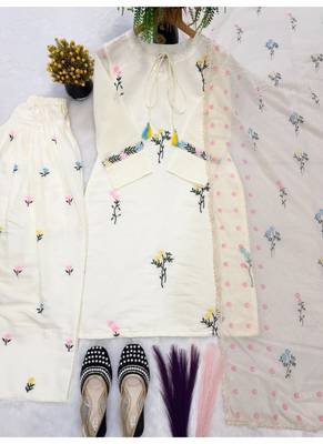Off white embroidery cotton silk blend  farshi salwar 4