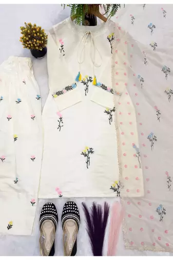 Off white embroidery cotton silk blend  farshi salwar