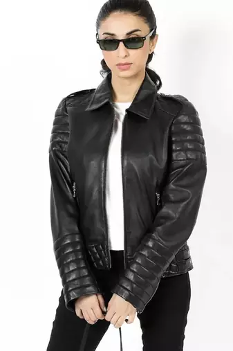 women's brown lambskin leather biker jacket classic moto zip style premium premium