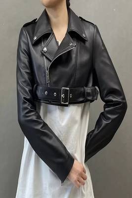 women's black lambskin leather biker jacket classic moto zip style authentic versatile 1