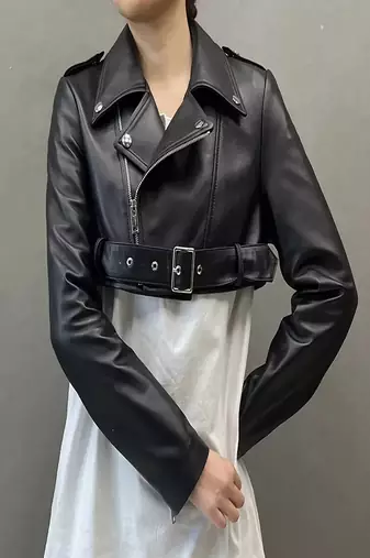 women's black lambskin leather biker jacket classic moto zip style authentic versatile
