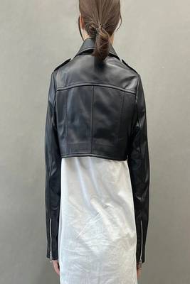 women's black lambskin leather biker jacket classic moto zip style authentic versatile 4