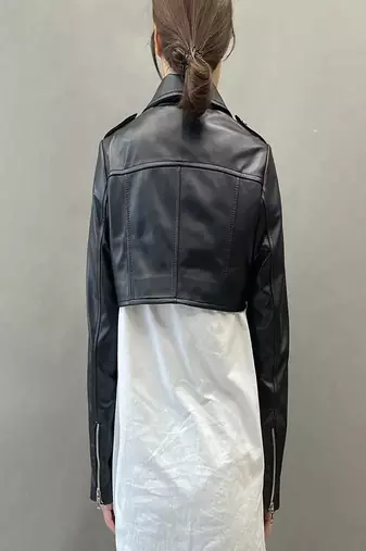 women's black lambskin leather biker jacket classic moto zip style authentic versatile