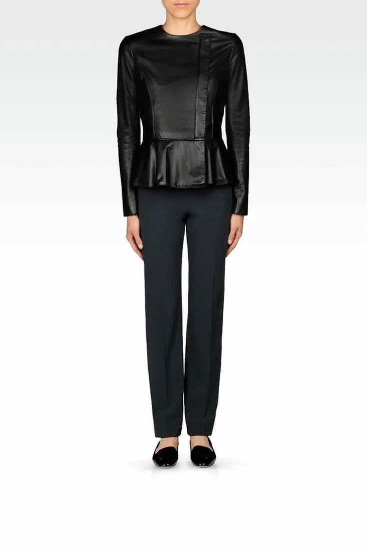 Women’s black minimalist biker style leather jacket genuine lambskin soft leather