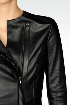 women's black lambskin leather biker jacket classic moto zip style authentic timeless 3