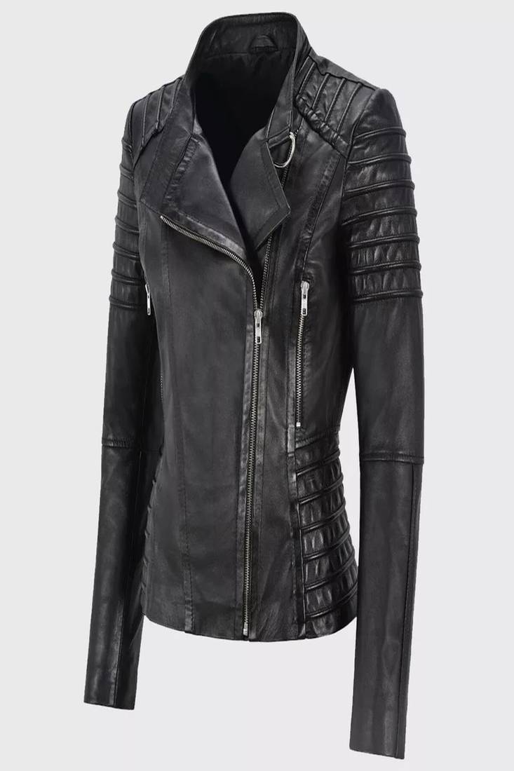 Women’s soft  blackleather  jacket handmade western cowgirl biker style