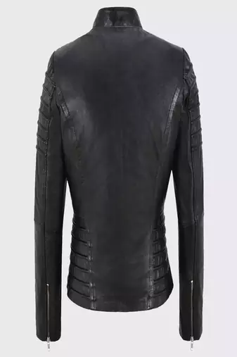 women's genuine lambskin leather biker jacket classic moto zip style modern authentic