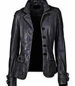 Women’s black leather short jacket cropped slim fit classic style coat