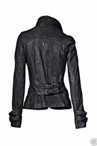 women's black lambskin leather jacket classic zip up style authentic