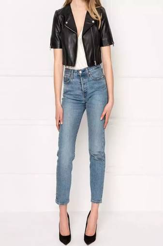 Women’s black genuine leather biker jacket slim fit moto motorcycle coat