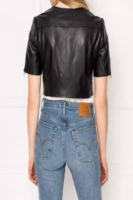 women's black lambskin leather biker jacket classic moto zip style authentic luxury 2