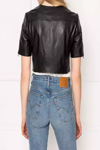 women's black lambskin leather biker jacket classic moto zip style authentic luxury