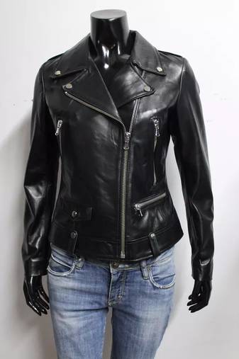 Women’s brown suede leather fringe design  biker jacket slim fit