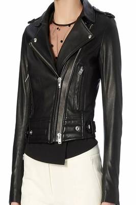 women's black lambskin leather biker jacket classic moto zip style authentic deluxe 1