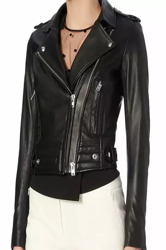 women's black lambskin leather biker jacket classic moto zip style authentic deluxe