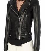 Women’s real lambskin black leather jacket western style motorcycle