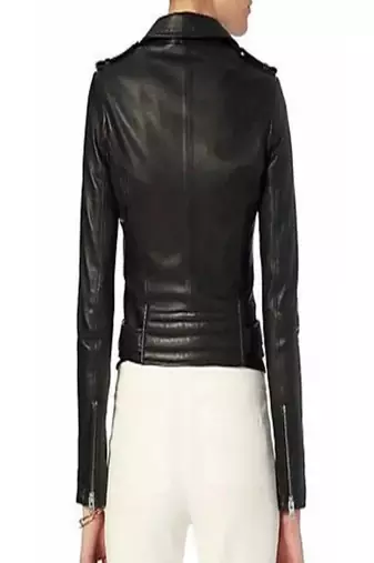 women's black lambskin leather biker jacket classic moto zip style authentic deluxe