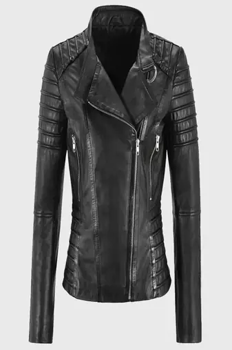 women's black lambskin leather biker jacket classic moto zip style authentic elite