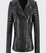 Women's handmade black lambskin motor leather  jacket western cowgirl biker style