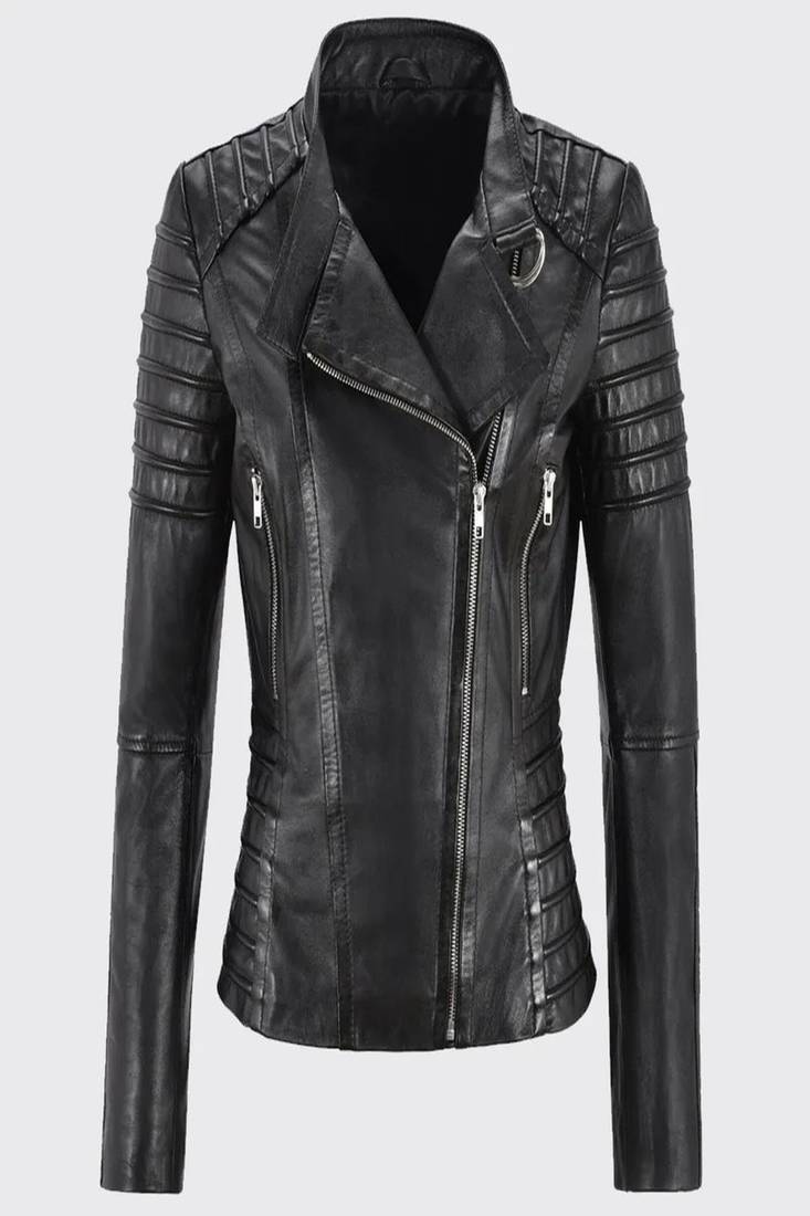 Women’s handmade black lambskin motor leather  jacket western cowgirl biker style