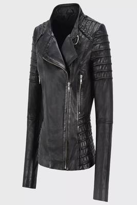 women's black lambskin leather biker jacket classic moto zip style authentic elite 2