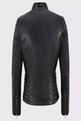 women's black lambskin leather biker jacket classic moto zip style authentic elite 3