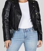 Women’s black genuine soft leather handmade casual biker style
