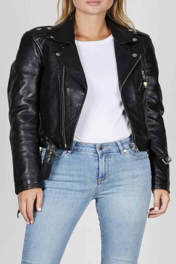 Women’s black genuine soft leather handmade casual biker style