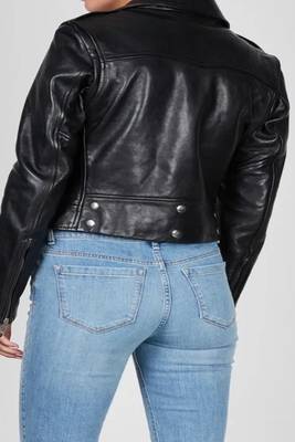 women's black lambskin leather biker jacket classic moto zip style authentic select 2