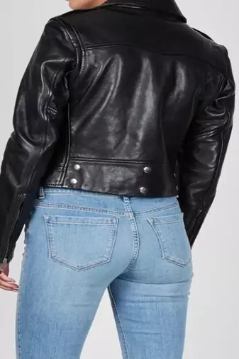 women's black lambskin leather biker jacket classic moto zip style authentic select