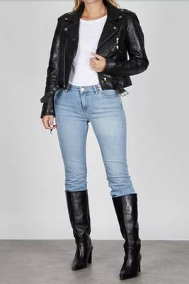 women's black lambskin leather biker jacket classic moto zip style authentic select 3