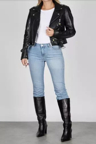 women's black lambskin leather biker jacket classic moto zip style authentic select