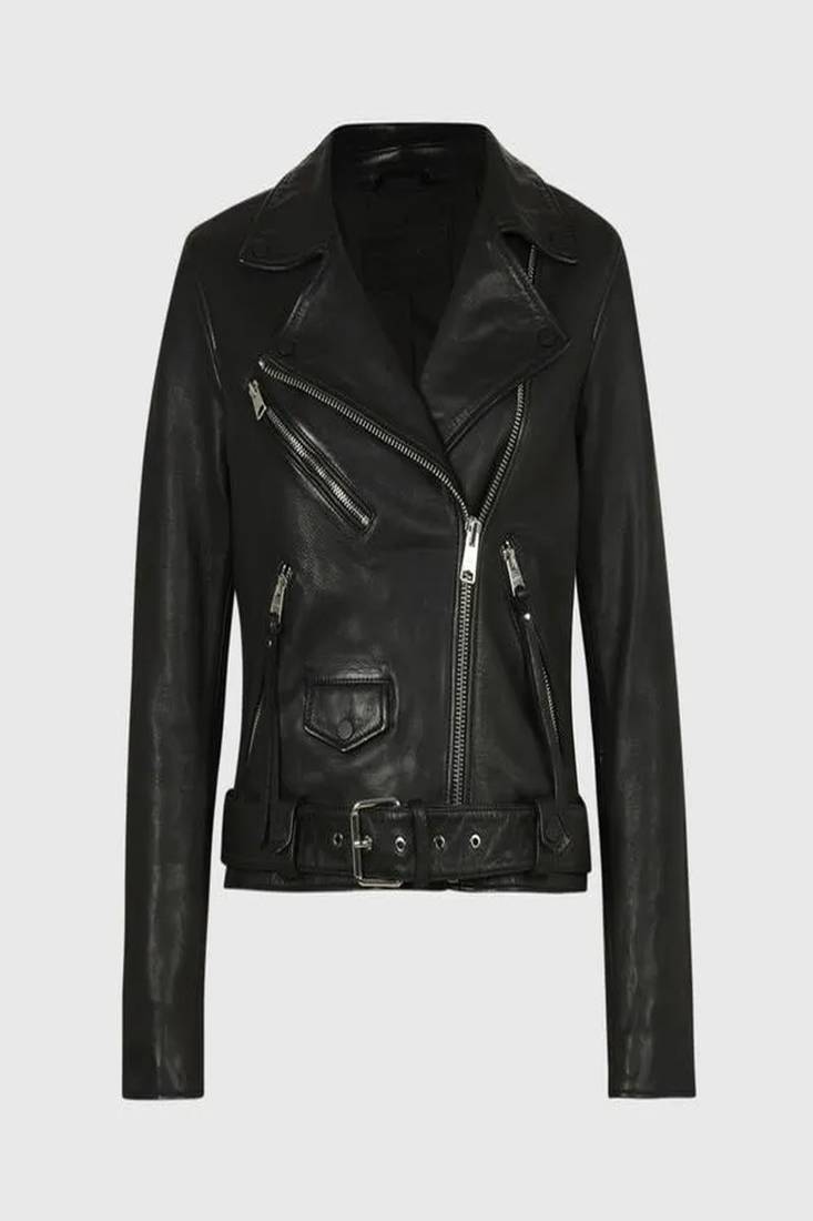 Women’s black genuine handmade casual biker style zipper