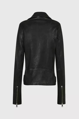 women's black lambskin leather biker jacket classic moto zip style authentic signature 2