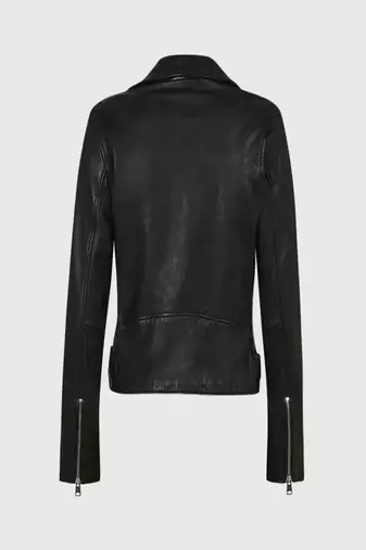 women's black lambskin leather biker jacket classic moto zip style authentic signature