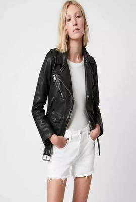 women's black lambskin leather biker jacket classic moto zip style authentic signature 3