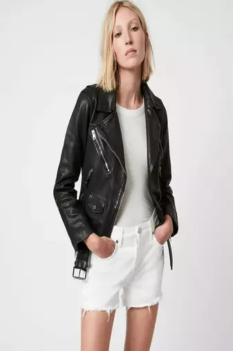 women's black lambskin leather biker jacket classic moto zip style authentic signature