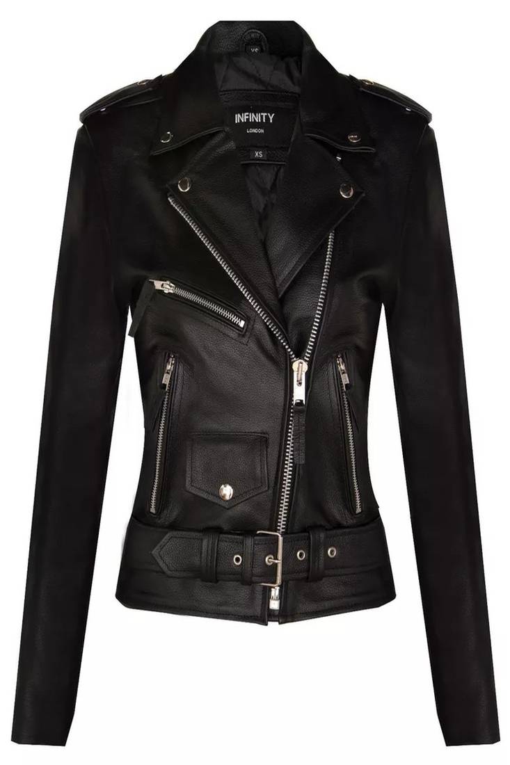 Women’s genuine leather stylish black motorcycle jacket zip front slim fit