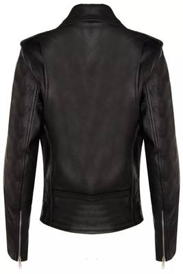 women's black lambskin leather biker jacket classic zip front style premium 2
