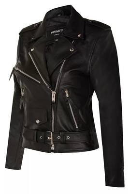 women's black lambskin leather biker jacket classic zip front style premium 4