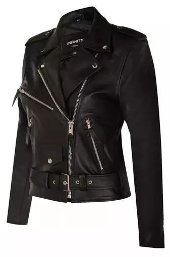 women's black lambskin leather biker jacket classic zip front style premium