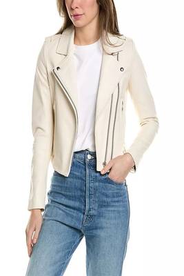women's white lambskin leather biker jacket classic moto zip style genuine 1