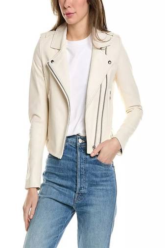 women's white lambskin leather biker jacket classic moto zip style genuine